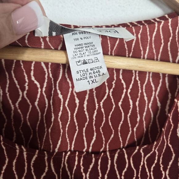 Vintage 90s Top Secret Dress 1XL Burgundy Safari Border Print Midi Maxi - Picture 11 of 14